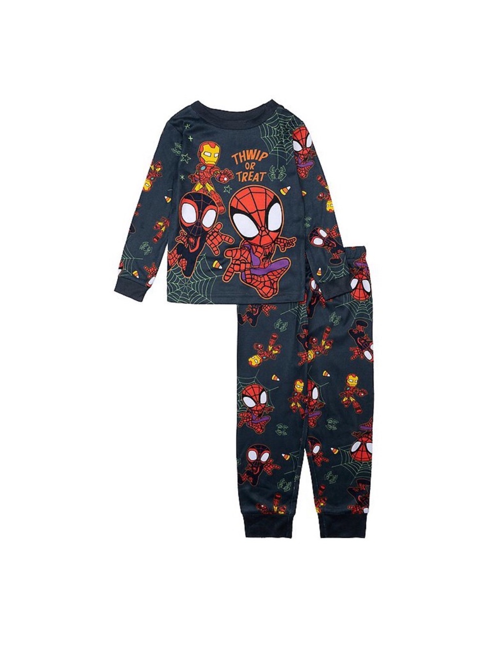 Spiderman Black and Red Kids Pajama Set with Comic Prints